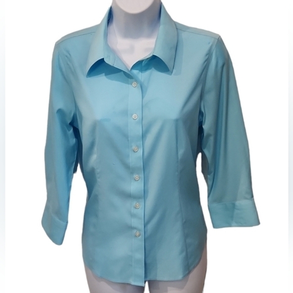Talbots Pastel Blue Button Up Top - Picture 2 of 7